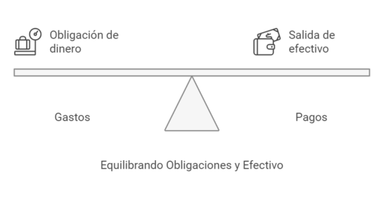 El gasto es cuando se produce la obligación, y el pago es cuando se produce la salida de efectivo.