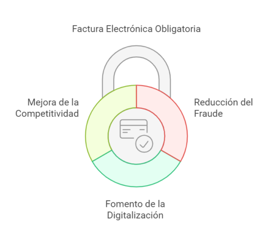 Objetivos de la obligatoriedad de la factura electrónica: mejora de la competitividad, reducción del fraude y fomento de la digitalización.