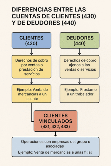Clientes (430) vs Deudores (440): diferencias y ejemplos